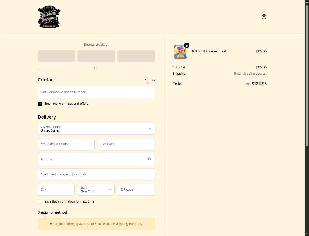 Tillmans Tranquils checkout page showing Tillmans Tranquils coupon code box | Screenshot taken by SimplyCodes community member on Oct 2, 2025