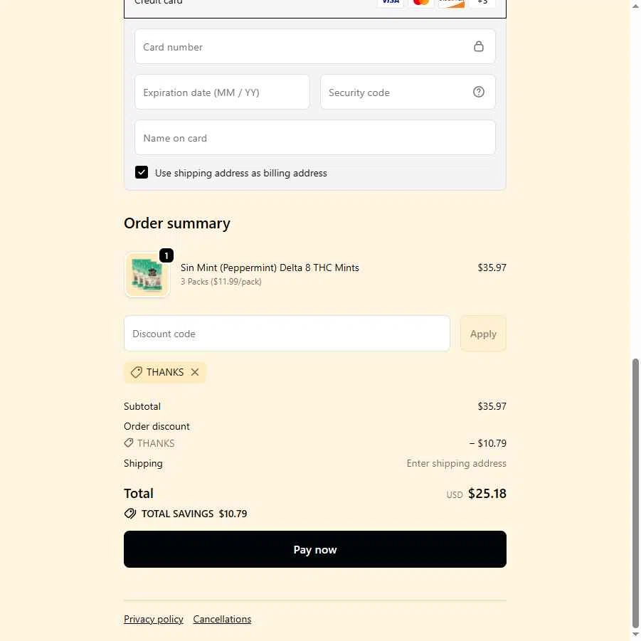 Tillmans Tranquils checkout page showing Tillmans Tranquils coupon code box | Screenshot taken by SimplyCodes community member on Oct 23, 2025