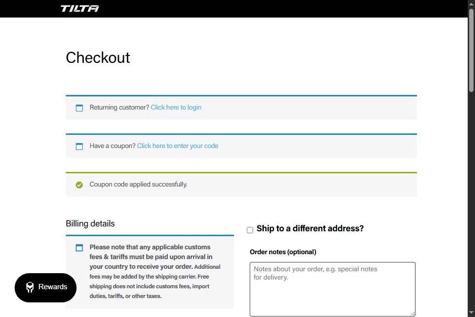 Tilta checkout page showing Tilta coupon code box | Screenshot taken by SimplyCodes community member on Jan 12, 2026
