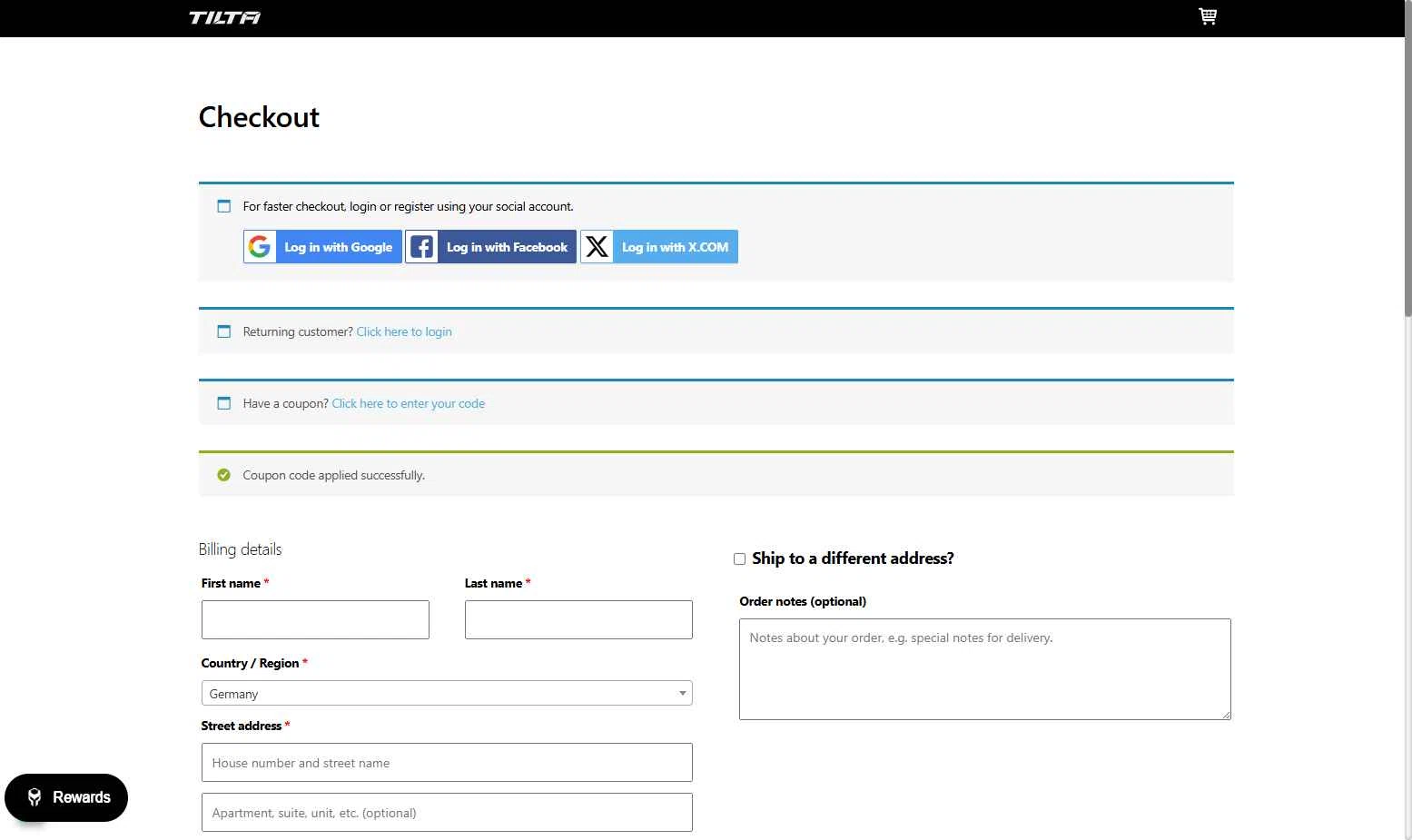 Tilta checkout page showing Tilta coupon code box | Screenshot taken by SimplyCodes community member on Dec 24, 2025