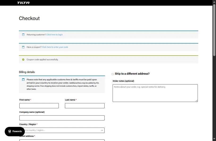 Tilta checkout page showing Tilta coupon code box | Screenshot taken by SimplyCodes community member on Jan 22, 2026