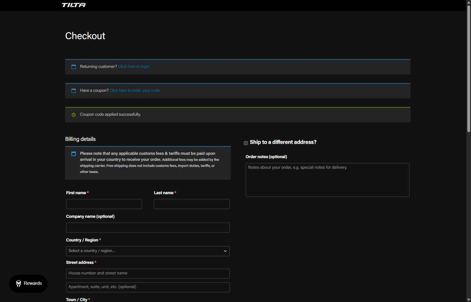 Tilta checkout page showing Tilta coupon code box | Screenshot taken by SimplyCodes community member on Feb 10, 2026