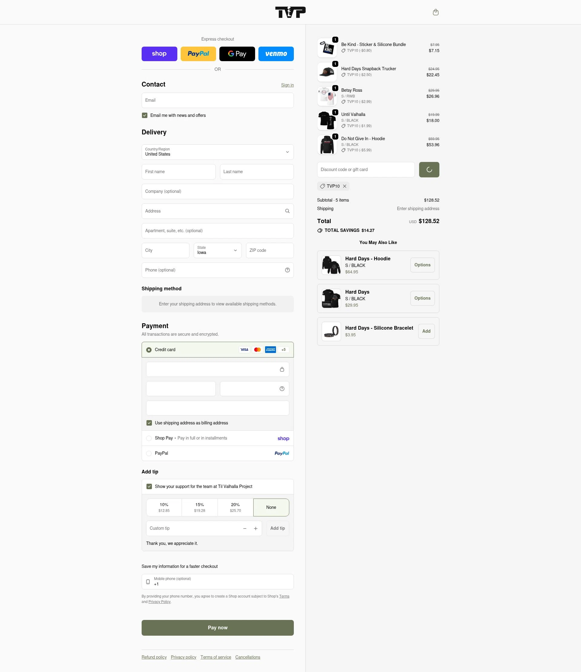 Til Valhalla Project checkout page showing Til Valhalla Project discount code box | Screenshot taken by SimplyCodes community member on Feb 16, 2026