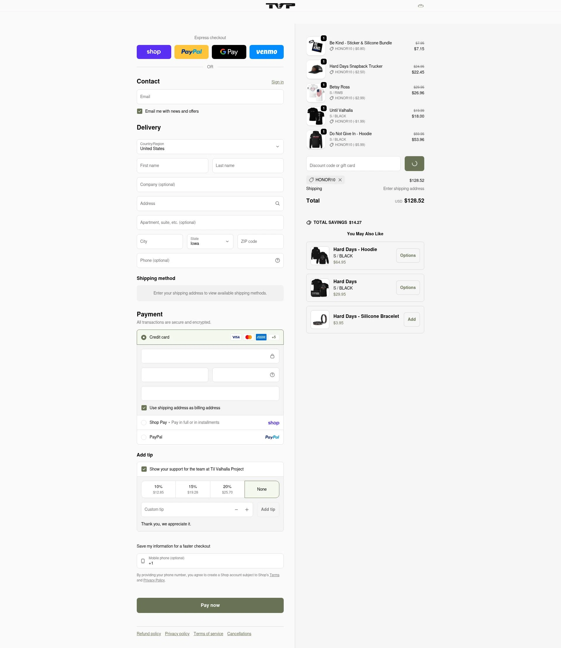 Til Valhalla Project checkout page showing Til Valhalla Project discount code box | Screenshot taken by SimplyCodes community member on Feb 16, 2026