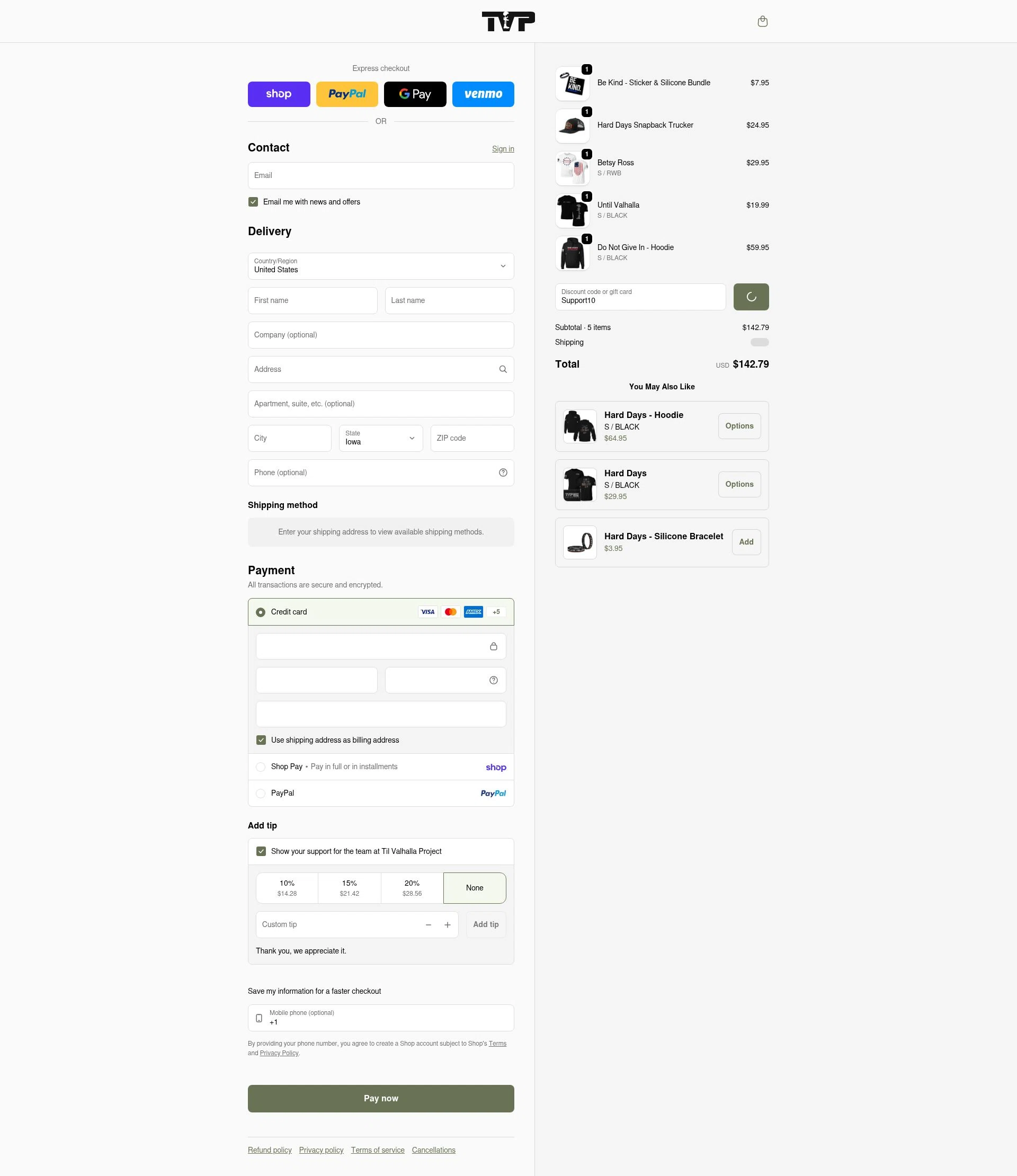 Til Valhalla Project checkout page showing Til Valhalla Project discount code box | Screenshot taken by SimplyCodes community member on Feb 16, 2026