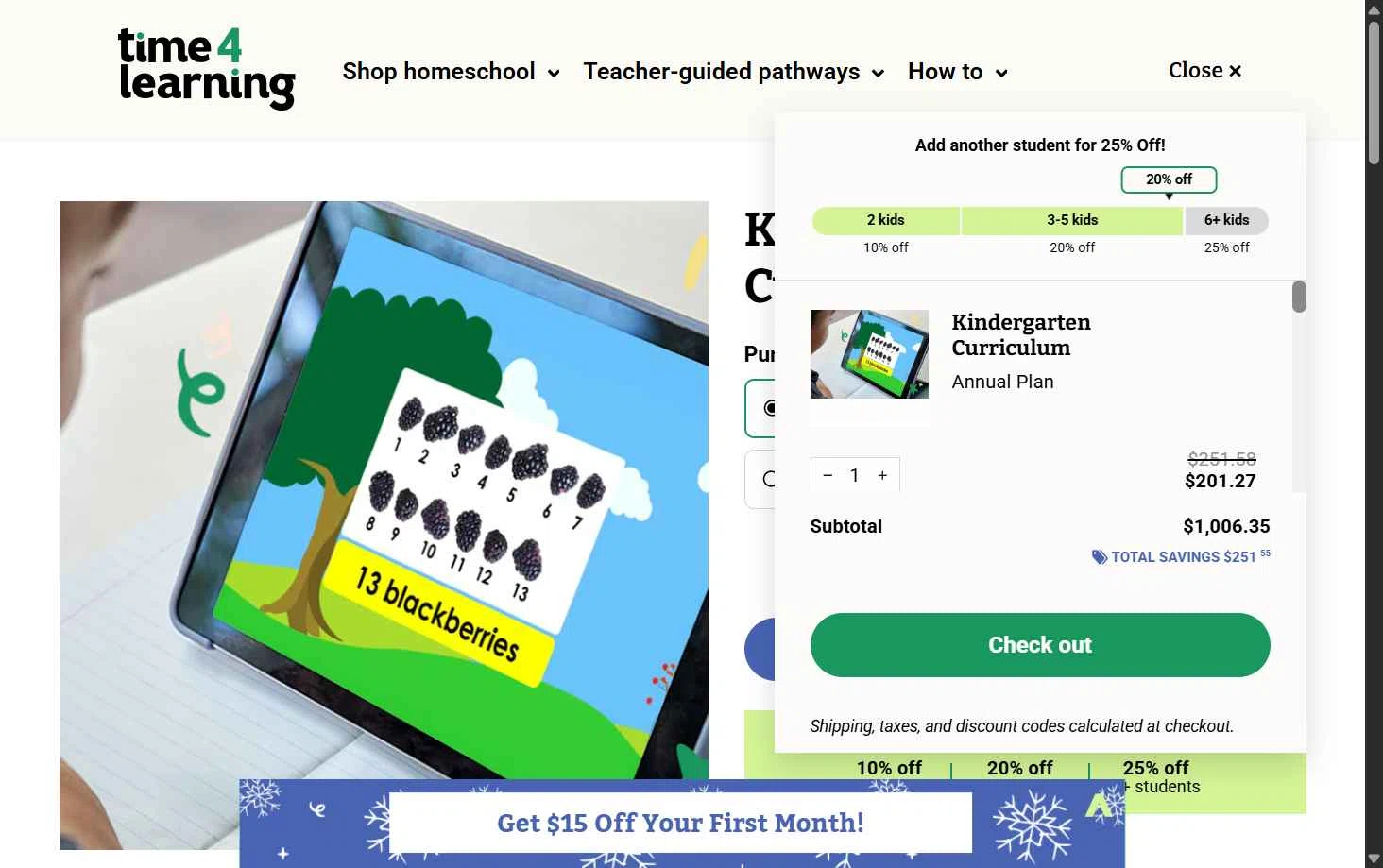 Time 4 Learning checkout page showing Time 4 Learning promo code box | Screenshot taken by SimplyCodes community member on Feb 8, 2026