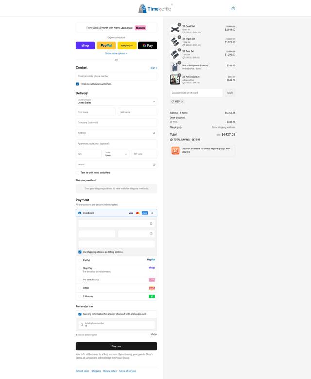 Timekettle checkout page showing Timekettle discount code box | Screenshot taken by SimplyCodes community member on Sep 12, 2025