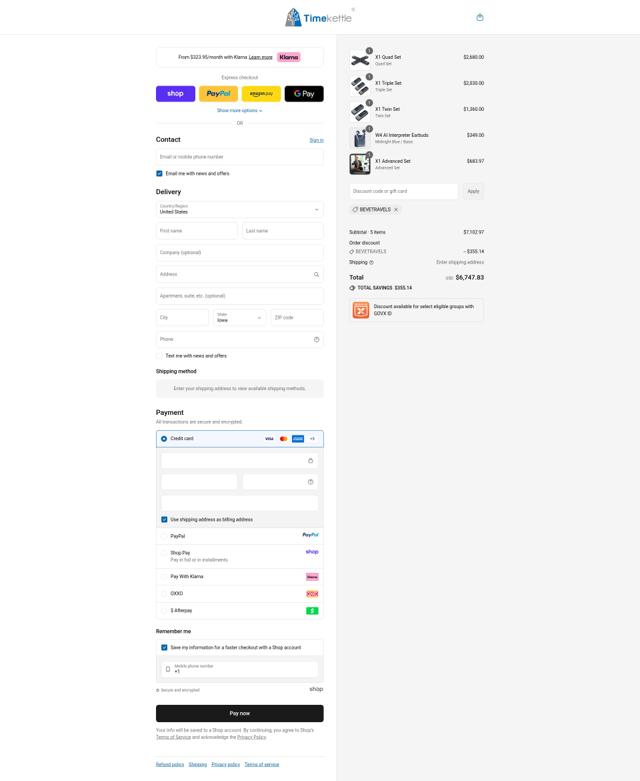 Timekettle checkout page showing Timekettle discount code box | Screenshot taken by SimplyCodes community member on Sep 12, 2025