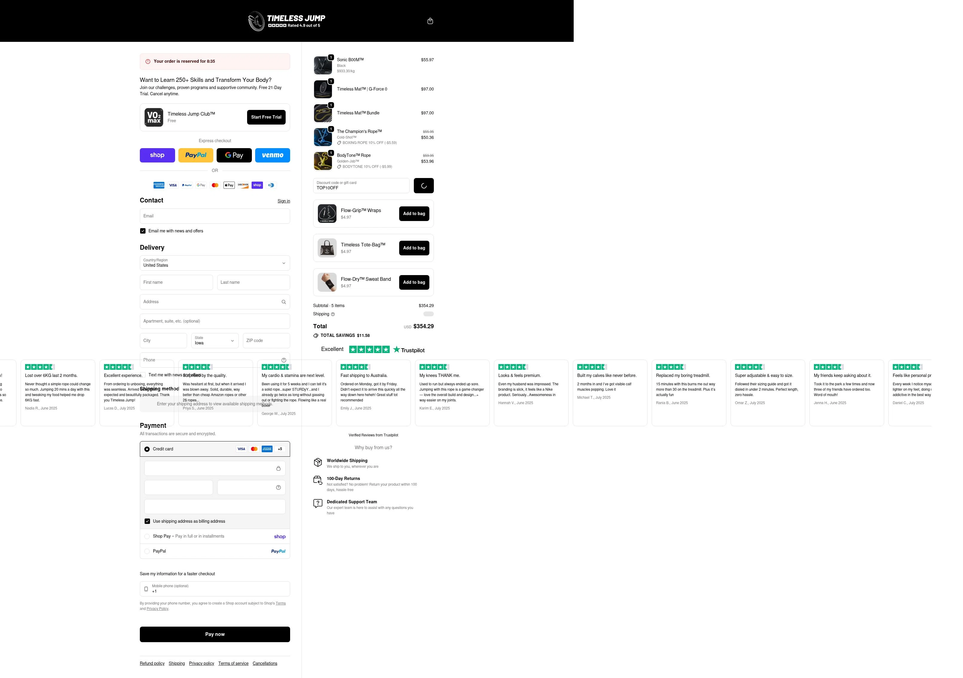 Timeless Jump checkout page showing Timeless Jump promo code box | Screenshot taken by SimplyCodes community member on Feb 13, 2026