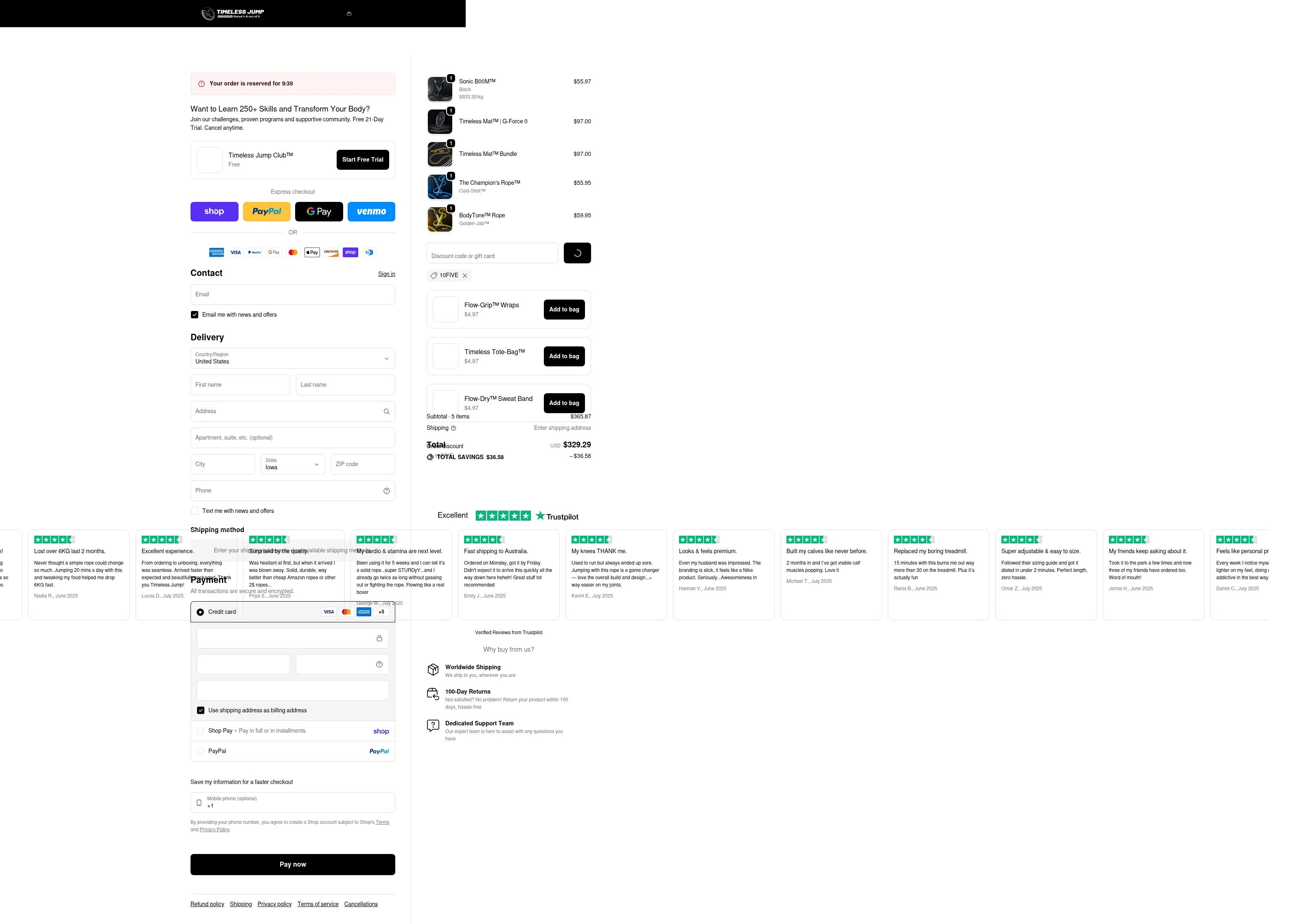 Timeless Jump checkout page showing Timeless Jump promo code box | Screenshot taken by SimplyCodes community member on Feb 13, 2026