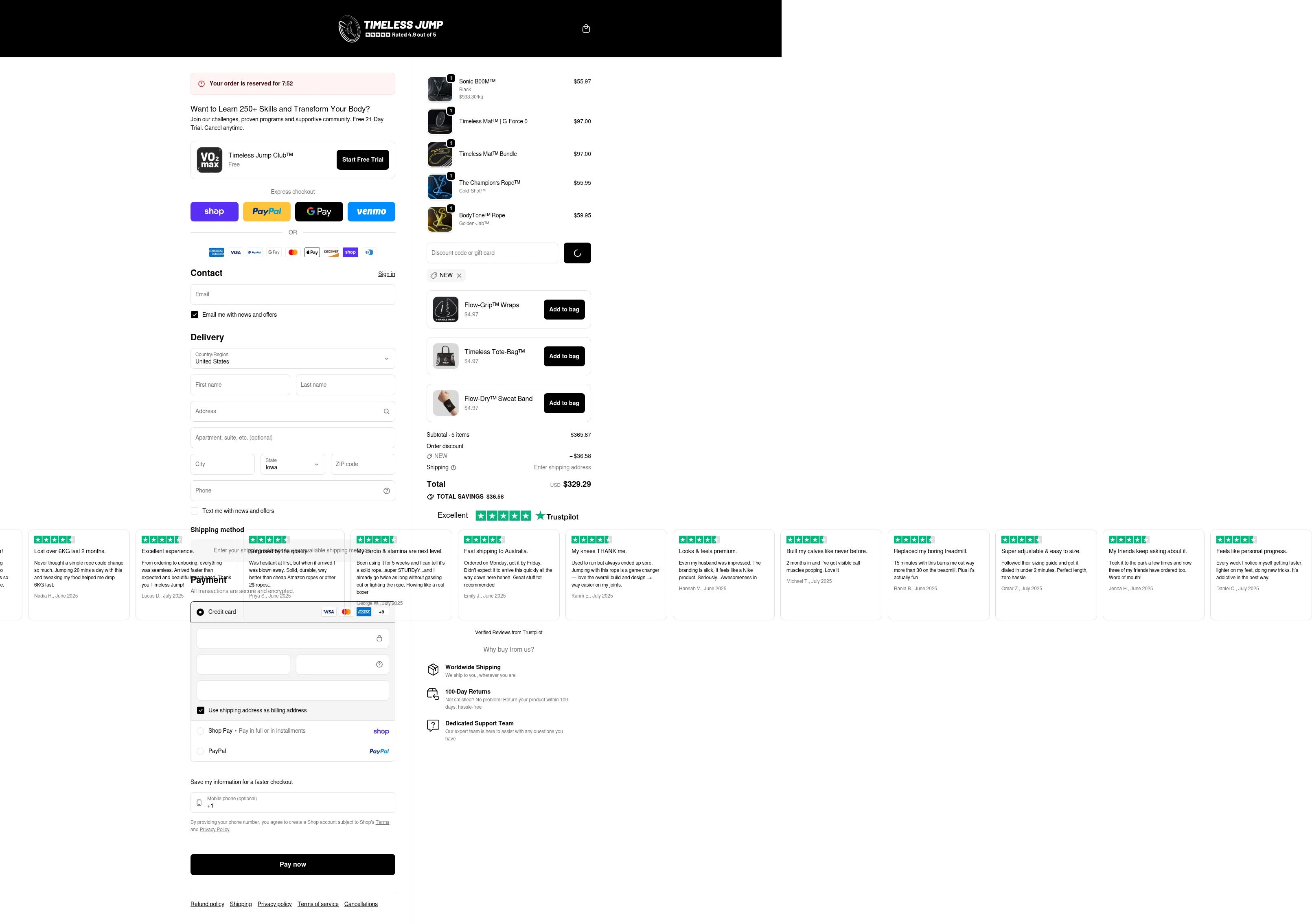 Timeless Jump checkout page showing Timeless Jump promo code box | Screenshot taken by SimplyCodes community member on Feb 13, 2026