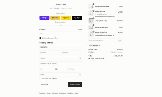 Timeline Nutrition checkout page showing Timeline Nutrition discount code box | Screenshot taken by SimplyCodes community member on Sep 12, 2025