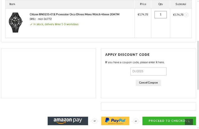 Timeshop24 checkout page showing Timeshop24 coupon code box | Screenshot taken by SimplyCodes community member on Aug 27, 2025
