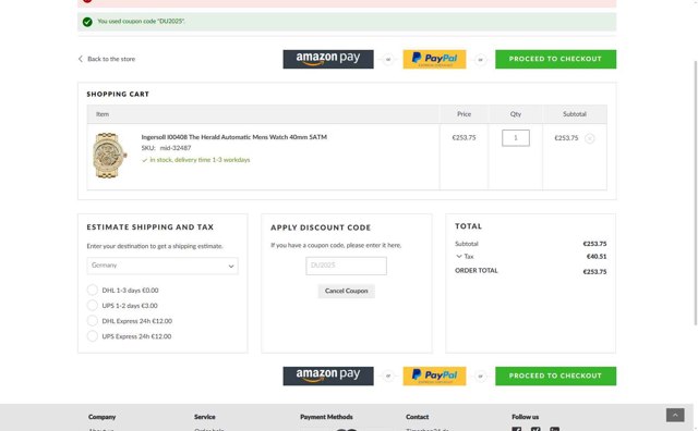 Timeshop24 checkout page showing Timeshop24 coupon code box | Screenshot taken by SimplyCodes community member on Jul 29, 2025
