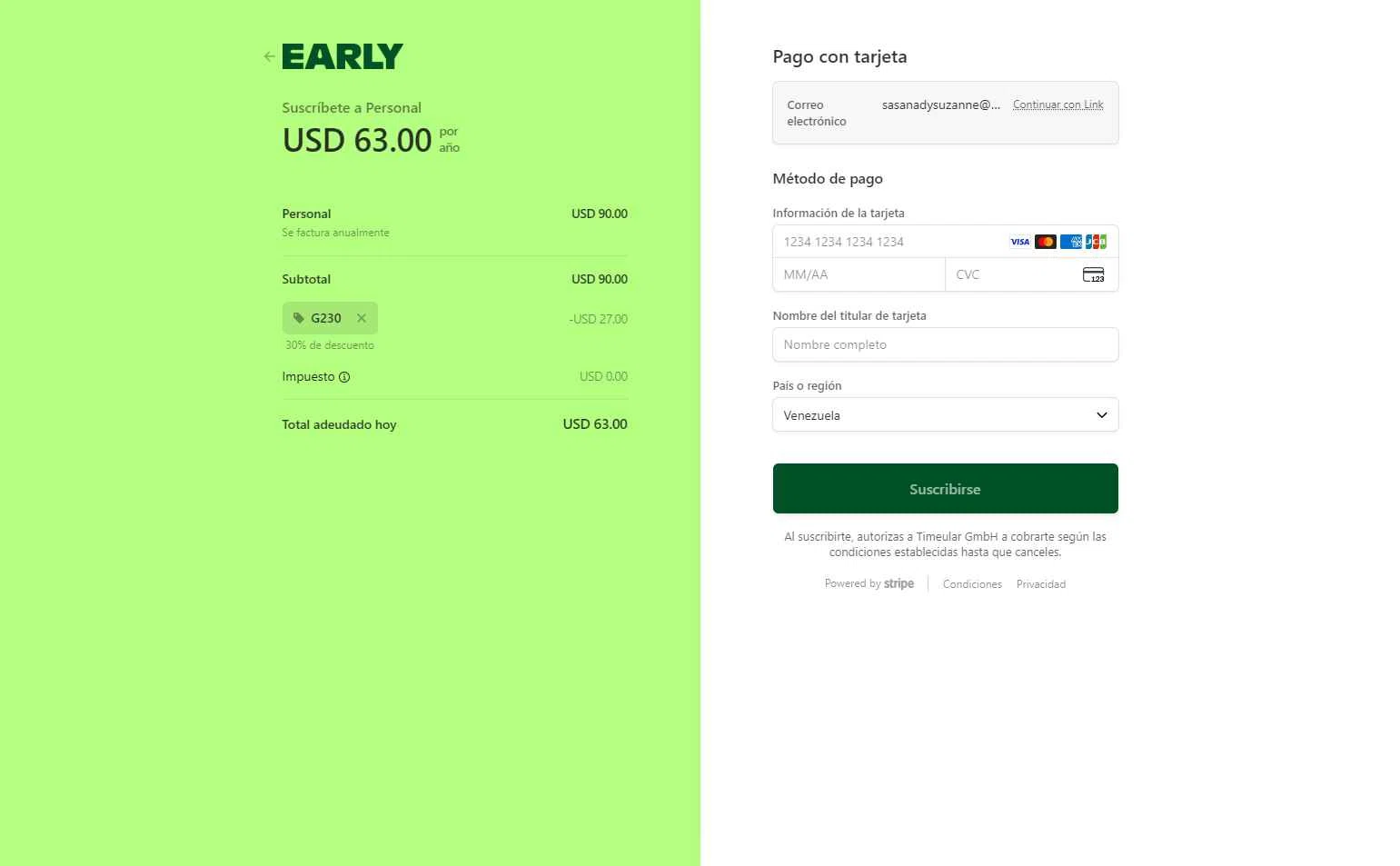 Timeular checkout page showing Timeular promo code box | Screenshot taken by SimplyCodes community member on Nov 6, 2025