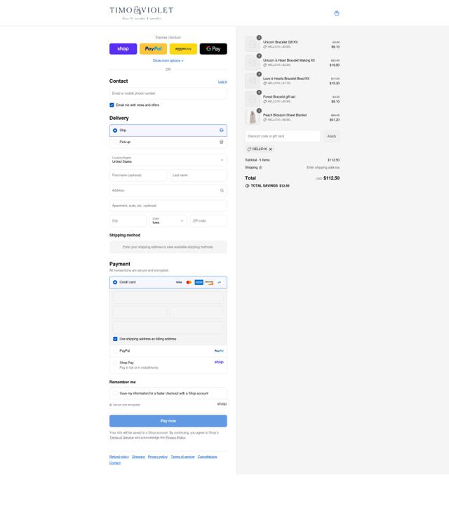 Timo & Violet checkout page showing Timo & Violet promo code box | Screenshot taken by SimplyCodes community member on Sep 8, 2025