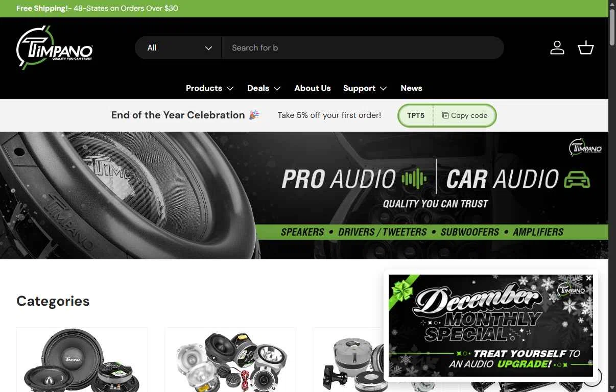 Timpano Audio checkout page showing Timpano Audio coupon code box | Screenshot taken by SimplyCodes community member on Dec 28, 2025
