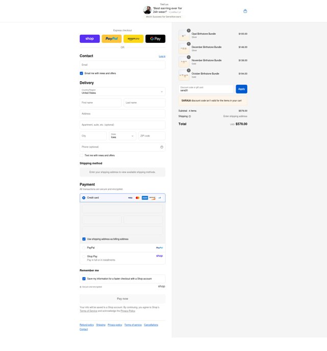 Tini Lux checkout page showing Tini Lux coupon code box | Screenshot taken by SimplyCodes community member on Sep 4, 2025