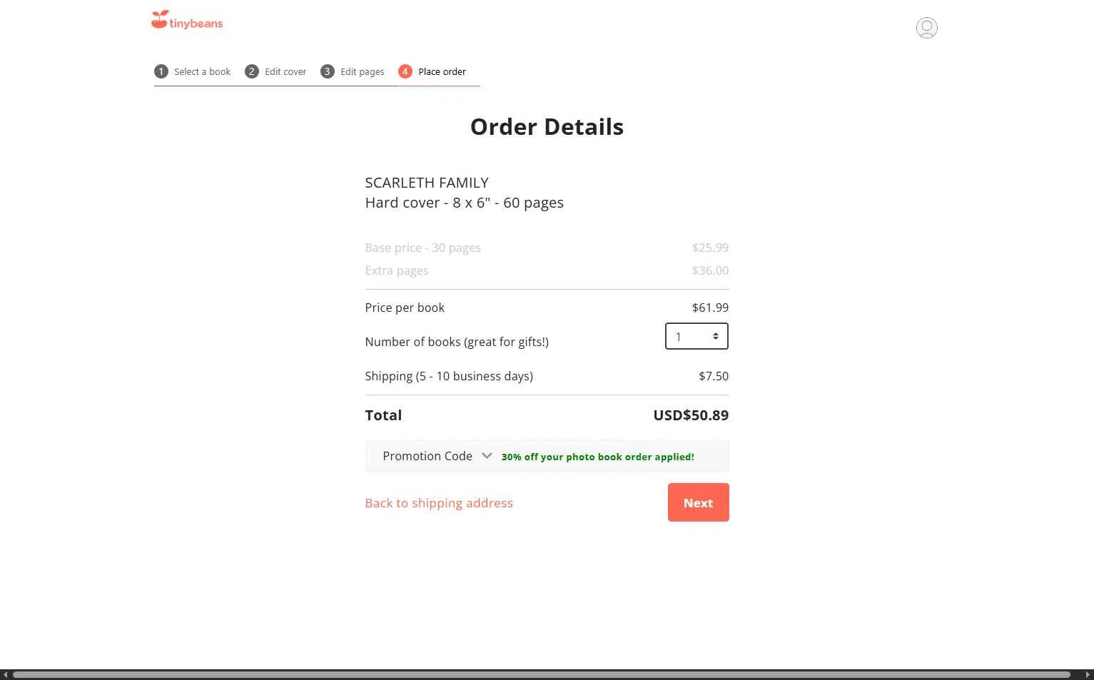 Tinybeans checkout page showing Tinybeans discount code box | Screenshot taken by SimplyCodes community member on Jan 28, 2026