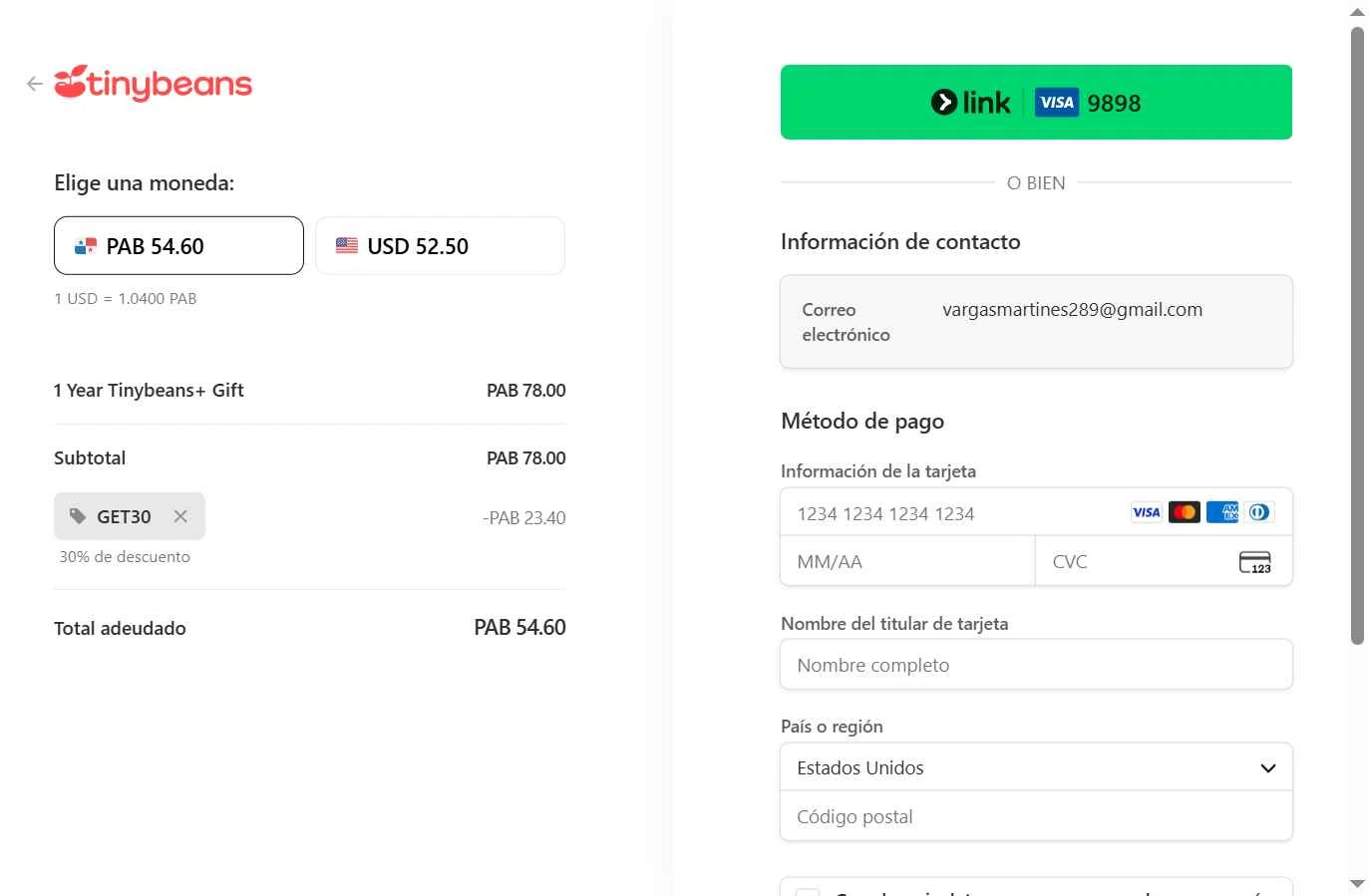 Tinybeans checkout page showing Tinybeans discount code box | Screenshot taken by SimplyCodes community member on Jan 29, 2026