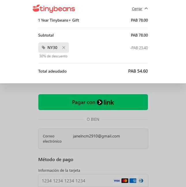 Tinybeans checkout page showing Tinybeans discount code box | Screenshot taken by SimplyCodes community member on Dec 30, 2025