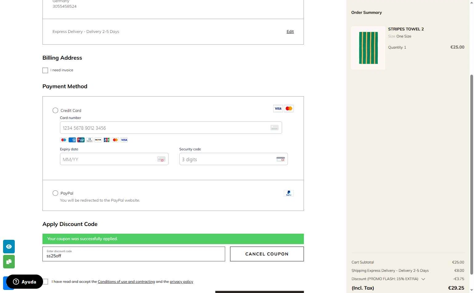 TinyCottons checkout page showing TinyCottons coupon code box | Screenshot taken by SimplyCodes community member on Nov 1, 2025