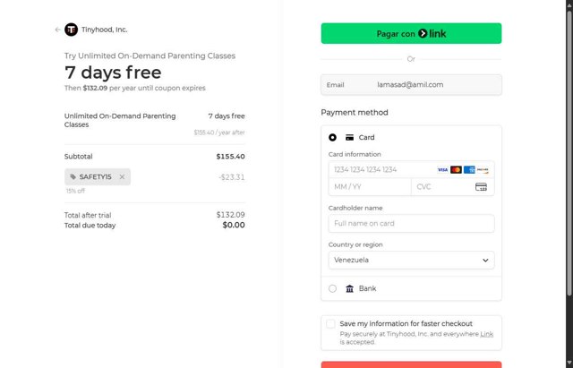 Tinyhood checkout page showing Tinyhood promo code box | Screenshot taken by SimplyCodes community member on Aug 24, 2025