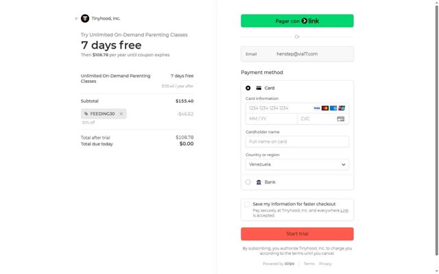 Tinyhood checkout page showing Tinyhood promo code box | Screenshot taken by SimplyCodes community member on Sep 3, 2025