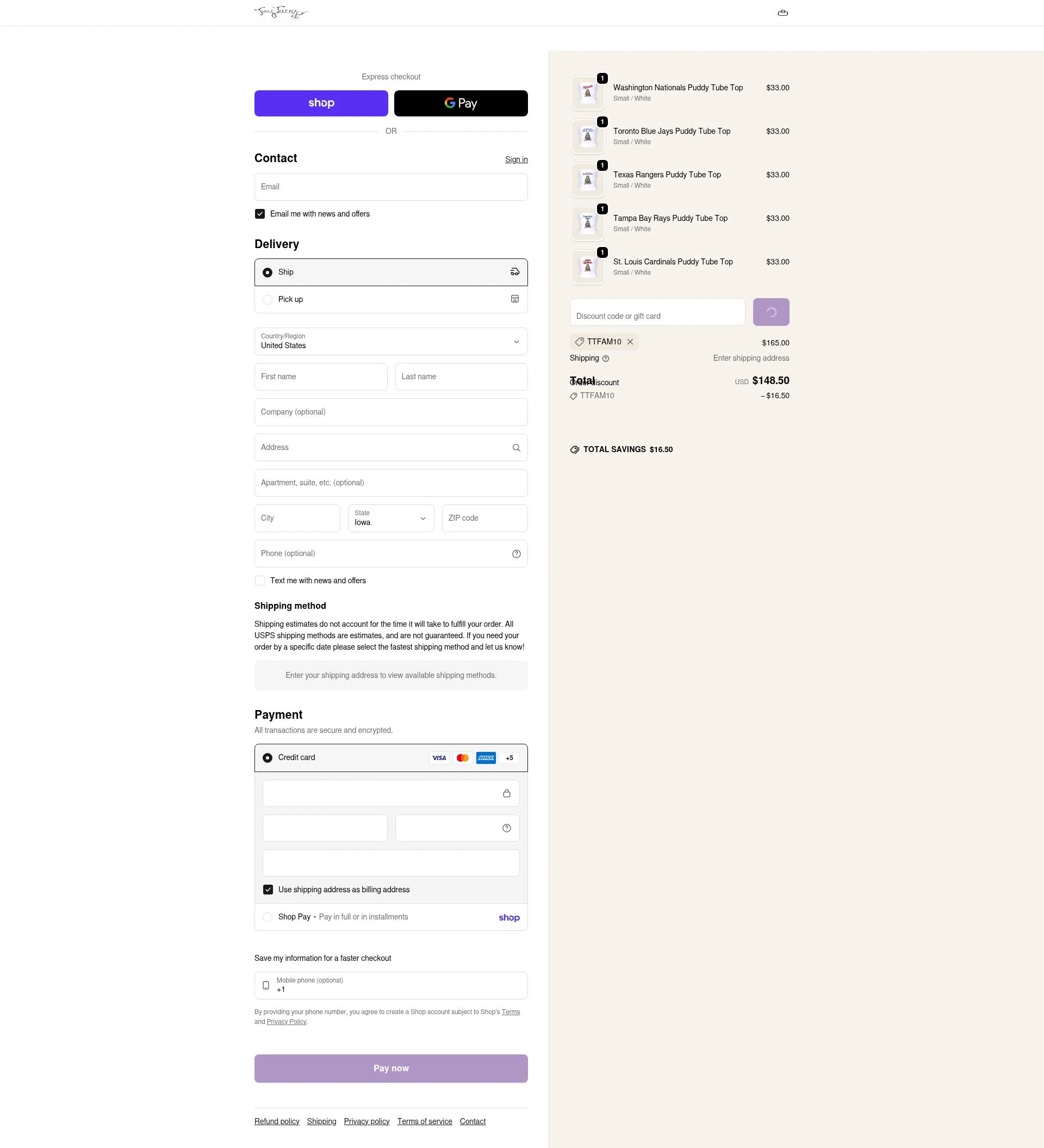 Tiny Turnip checkout page showing Tiny Turnip discount code box | Screenshot taken by SimplyCodes community member on Feb 18, 2026