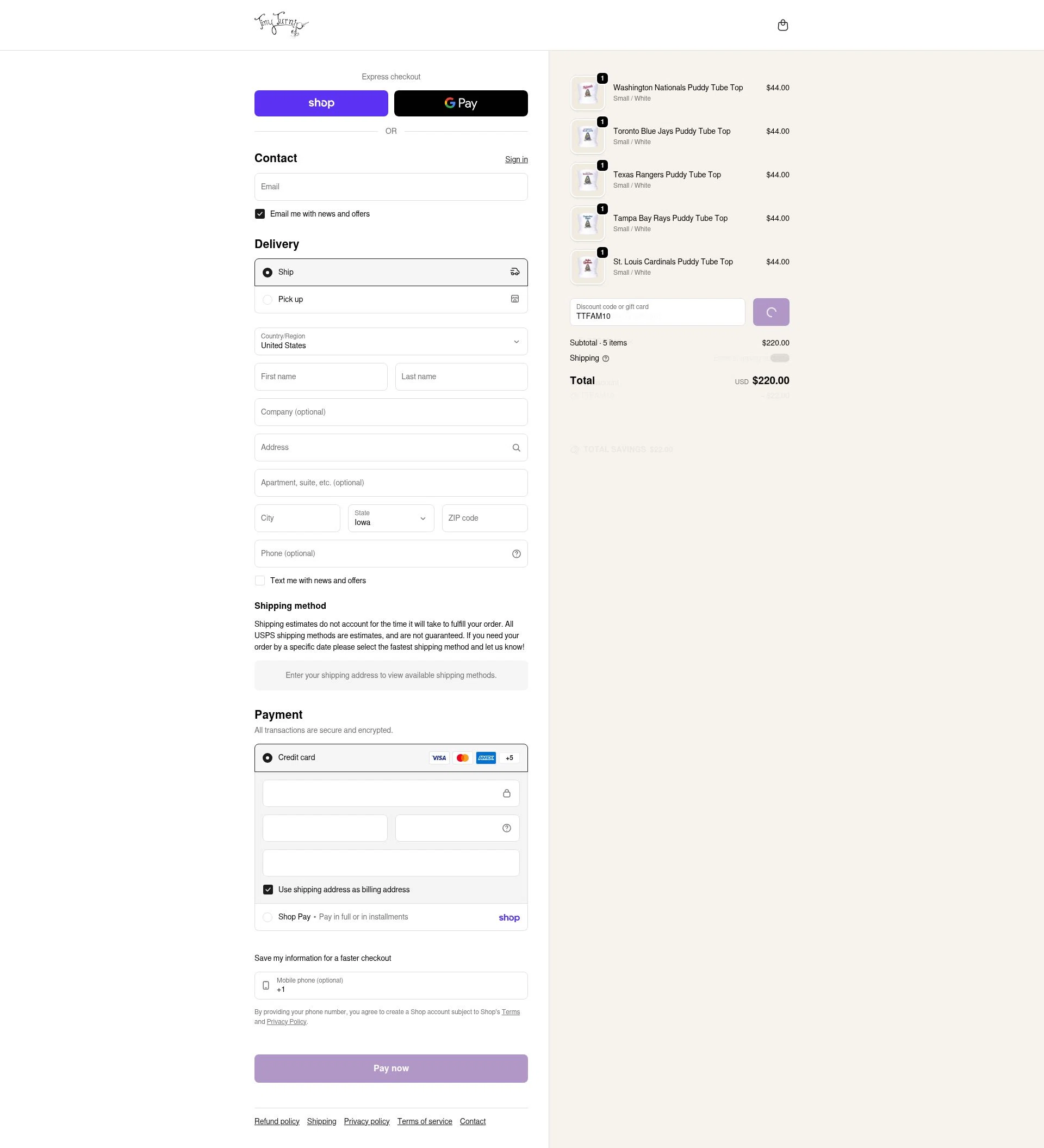 Tiny Turnip checkout page showing Tiny Turnip discount code box | Screenshot taken by SimplyCodes community member on Feb 13, 2026