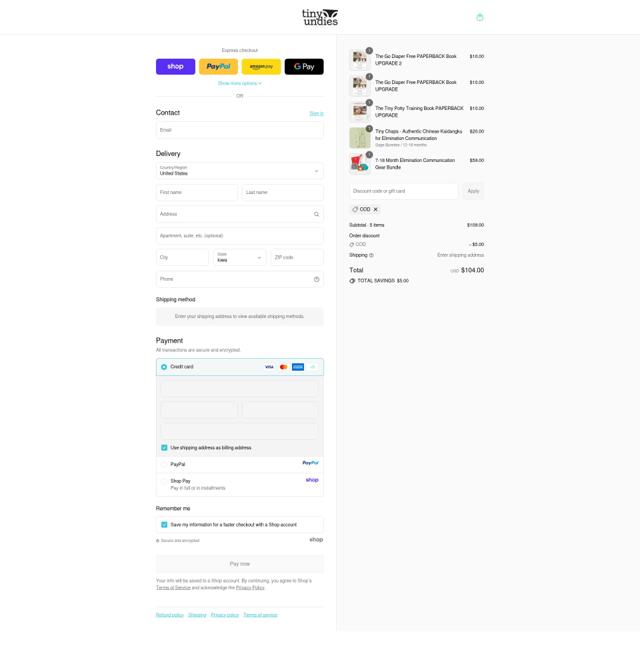 Tiny Undies checkout page showing Tiny Undies promo code box | Screenshot taken by SimplyCodes community member on Sep 13, 2025