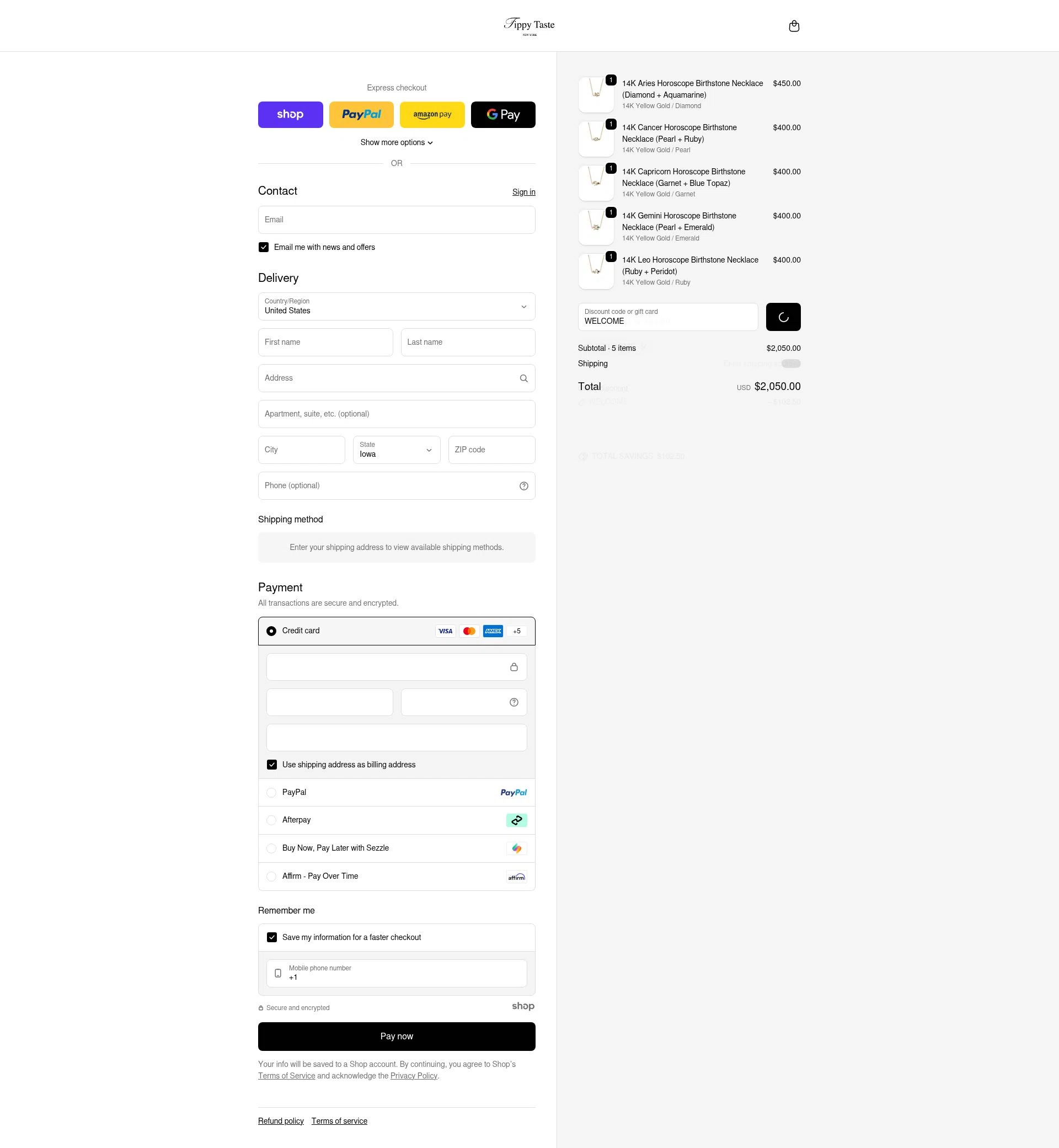 Tippy Taste Jewelry checkout page showing Tippy Taste Jewelry promo code box | Screenshot taken by SimplyCodes community member on Dec 26, 2025