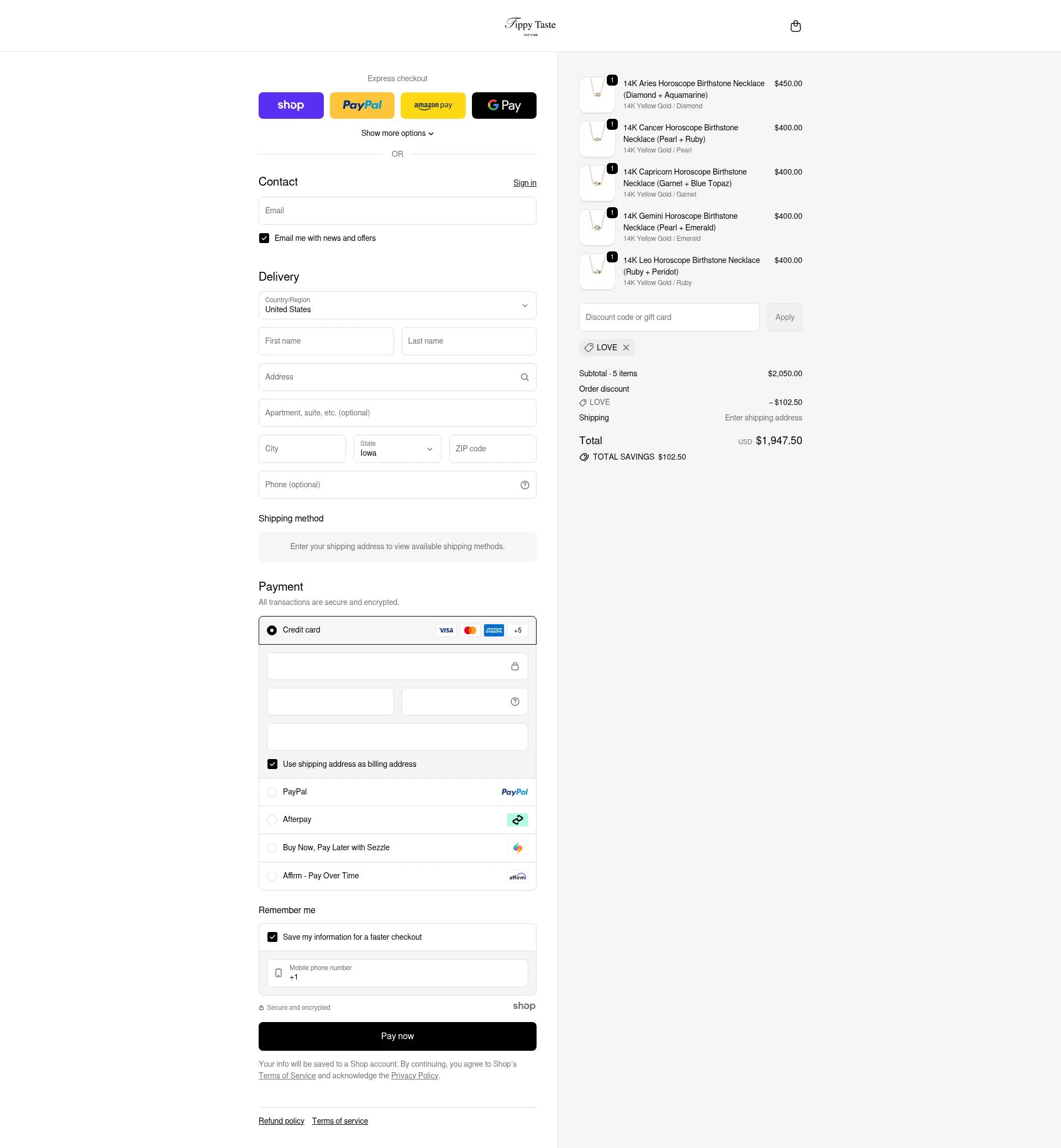 Tippy Taste Jewelry checkout page showing Tippy Taste Jewelry promo code box | Screenshot taken by SimplyCodes community member on Dec 13, 2025