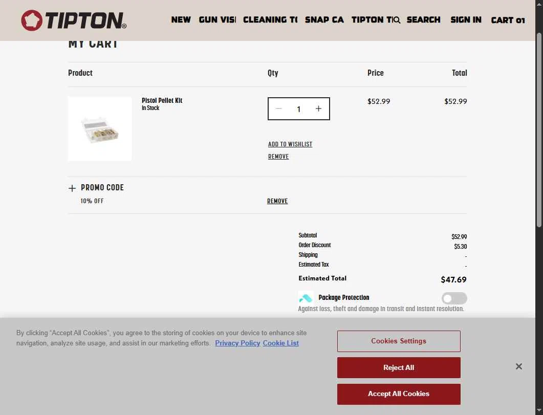 Tipton checkout page showing Tipton promo code box | Screenshot taken by SimplyCodes community member on Dec 5, 2025