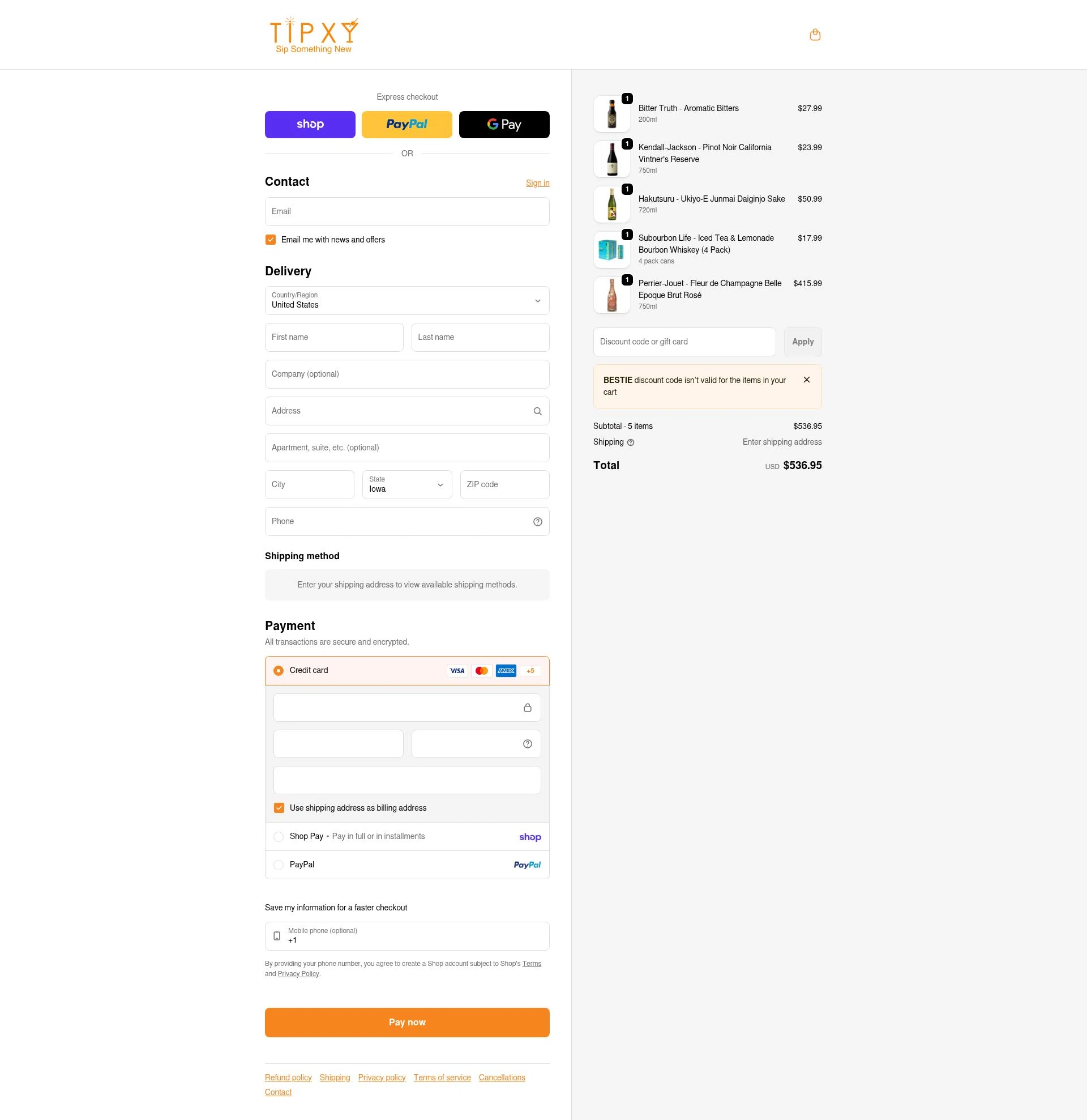 Tipxy checkout page showing Tipxy coupon code box | Screenshot taken by SimplyCodes community member on Feb 4, 2026