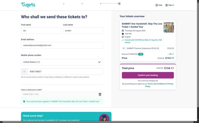 Tiqets checkout page showing Tiqets discount code box | Screenshot taken by SimplyCodes community member on Aug 24, 2025
