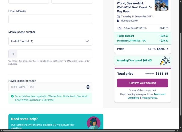 Tiqets checkout page showing Tiqets discount code box | Screenshot taken by SimplyCodes community member on Sep 3, 2025
