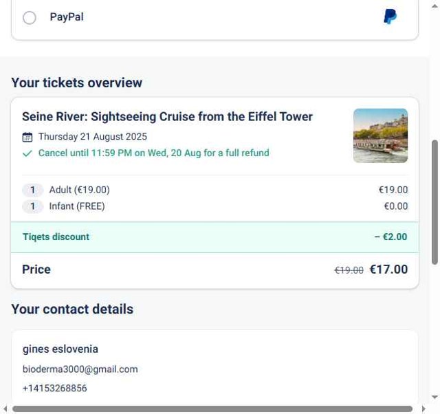 Tiqets checkout page showing Tiqets discount code box | Screenshot taken by SimplyCodes community member on Aug 16, 2025