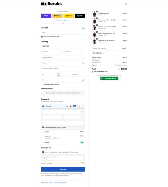 TiScrubs checkout page showing TiScrubs discount code box | Screenshot taken by SimplyCodes community member on Sep 7, 2025