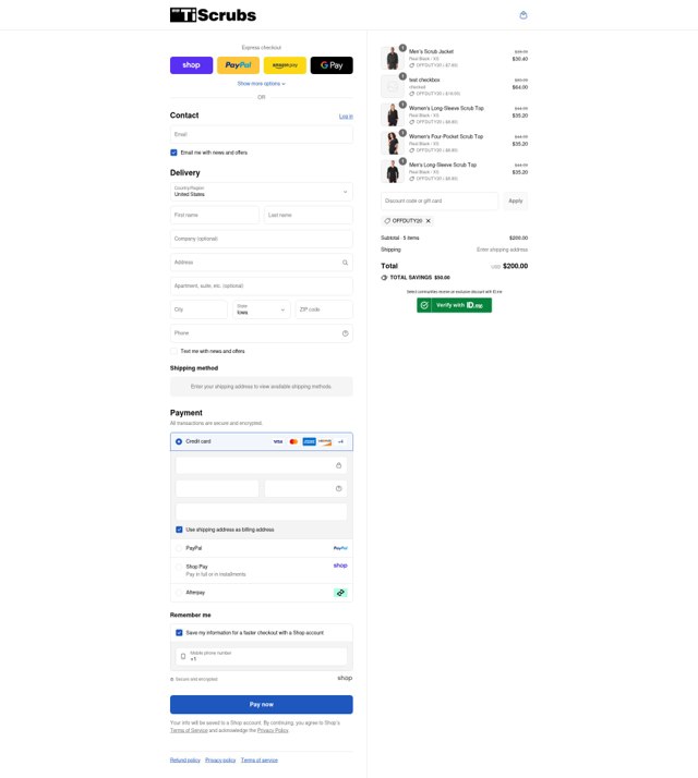 TiScrubs checkout page showing TiScrubs discount code box | Screenshot taken by SimplyCodes community member on Aug 30, 2025