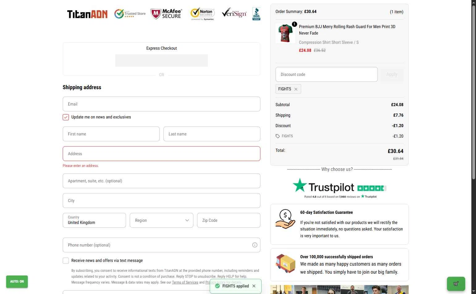 TitanADN checkout page showing TitanADN promo code box | Screenshot taken by SimplyCodes community member on Dec 2, 2025