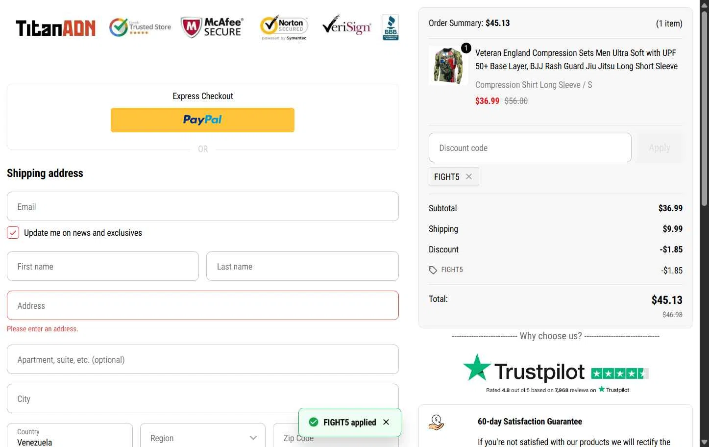 TitanADN checkout page showing TitanADN promo code box | Screenshot taken by SimplyCodes community member on Jan 29, 2026