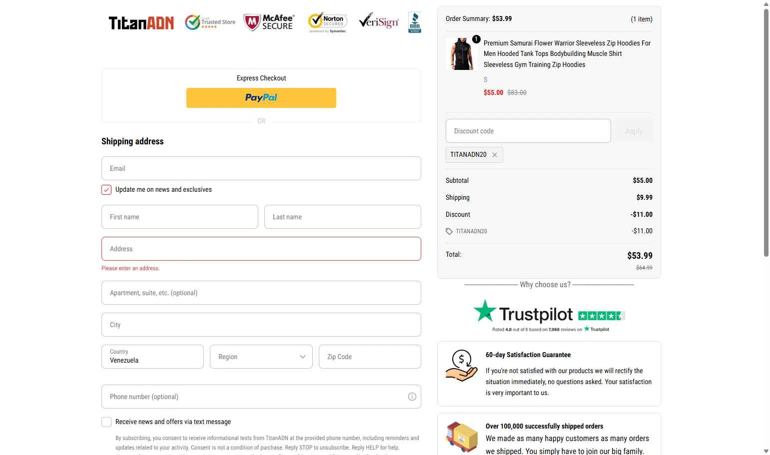 TitanADN checkout page showing TitanADN promo code box | Screenshot taken by SimplyCodes community member on Feb 8, 2026