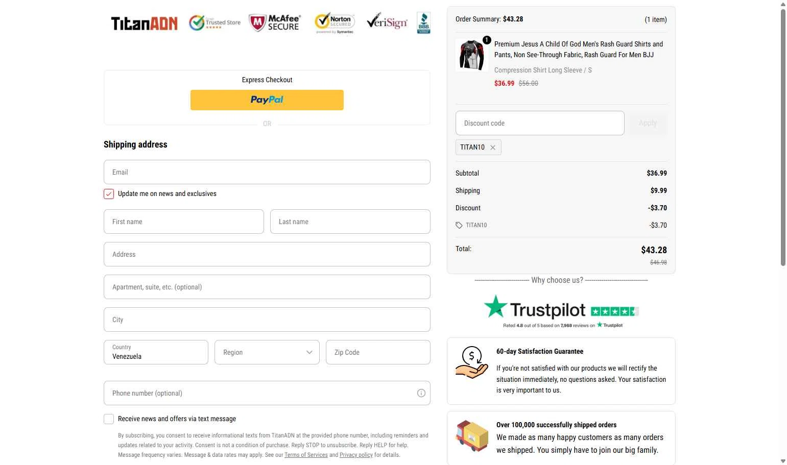 TitanADN checkout page showing TitanADN promo code box | Screenshot taken by SimplyCodes community member on Dec 31, 2025