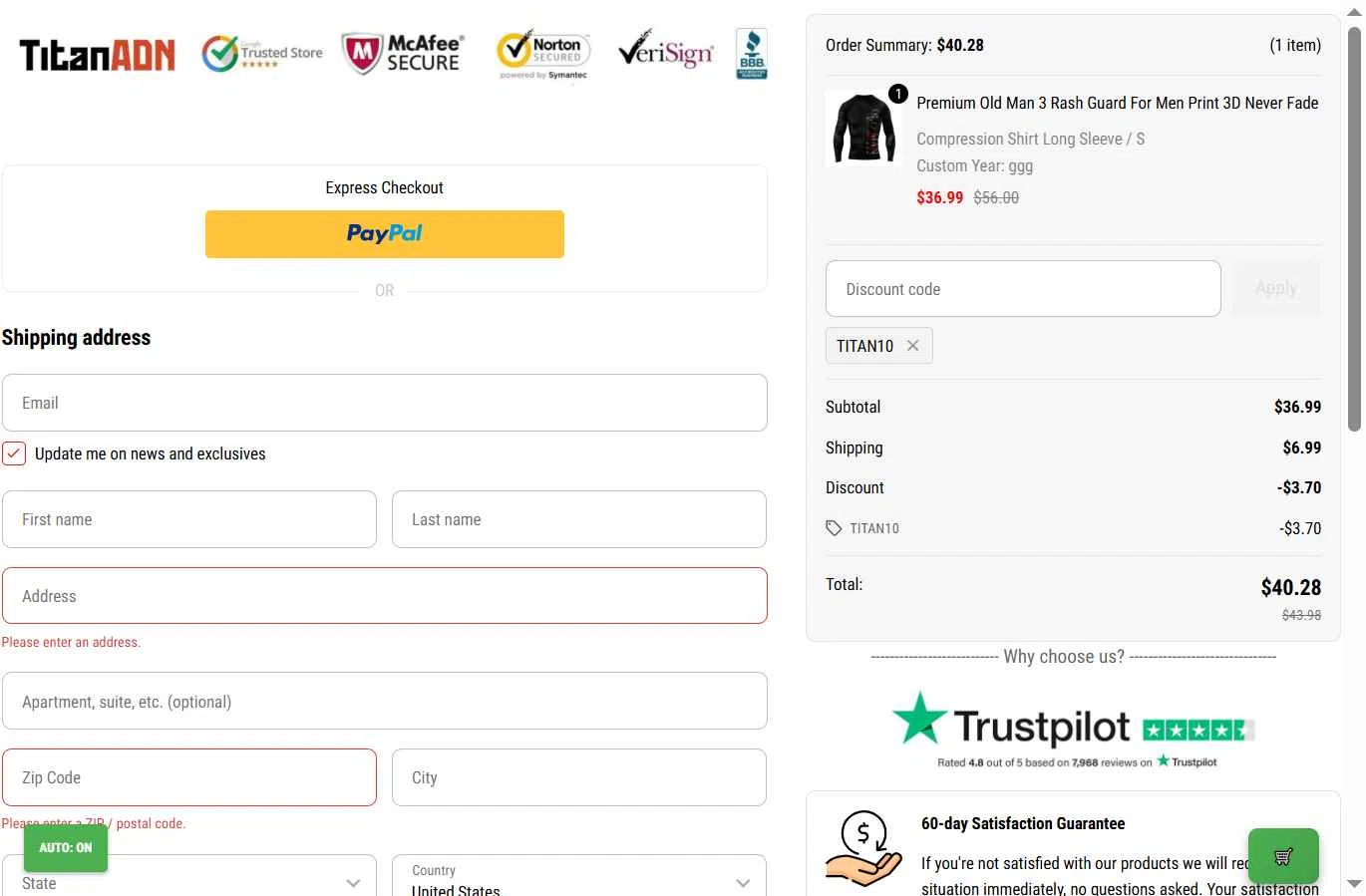 TitanADN checkout page showing TitanADN promo code box | Screenshot taken by SimplyCodes community member on Dec 2, 2025