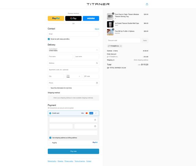 Titaner checkout page showing Titaner promo code box | Screenshot taken by SimplyCodes community member on Sep 12, 2025