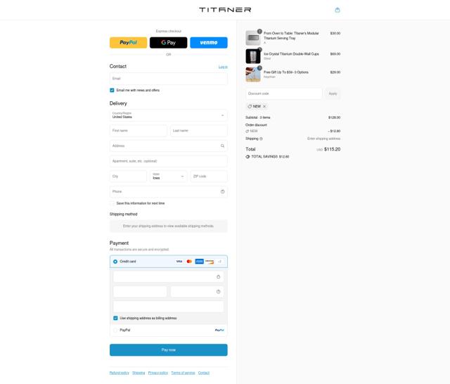 Titaner checkout page showing Titaner promo code box | Screenshot taken by SimplyCodes community member on Sep 8, 2025