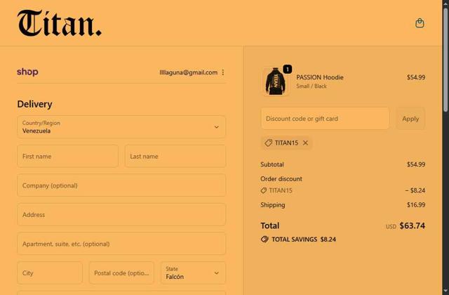 Titan Fitness checkout page showing Titan Fitness discount code box | Screenshot taken by SimplyCodes community member on Sep 26, 2025