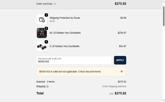 Titan Fitness checkout page showing Titan Fitness discount code box | Screenshot taken by SimplyCodes community member on Oct 2, 2025