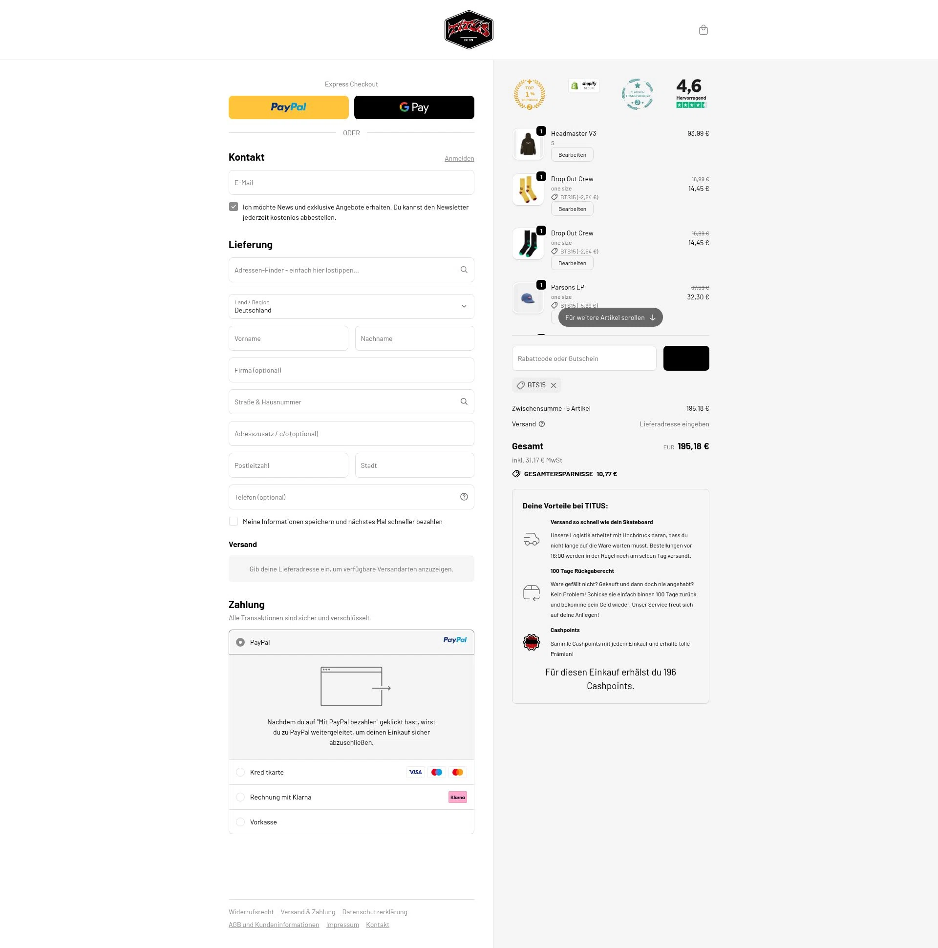 Titus checkout page showing Titus promo code box | Screenshot taken by SimplyCodes community member on Sep 19, 2025